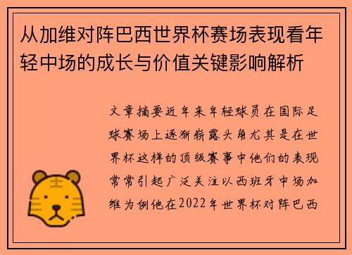 从加维对阵巴西世界杯赛场表现看年轻中场的成长与价值关键影响解析